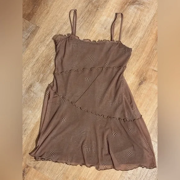 Festival abstract Y2K Mesh slip dress UO small raw hem Ruffle Dress *2 for 20* - Picture 5 of 14